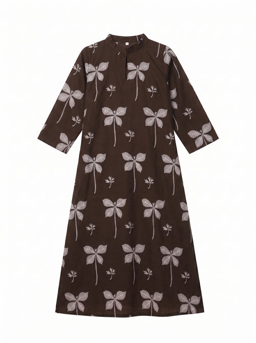 Coffee Cambric Cotton Straight Cut Printed Kurti