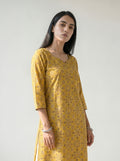 Mustard Yellow Cambric Cotton Straight Cut Printed Kurti