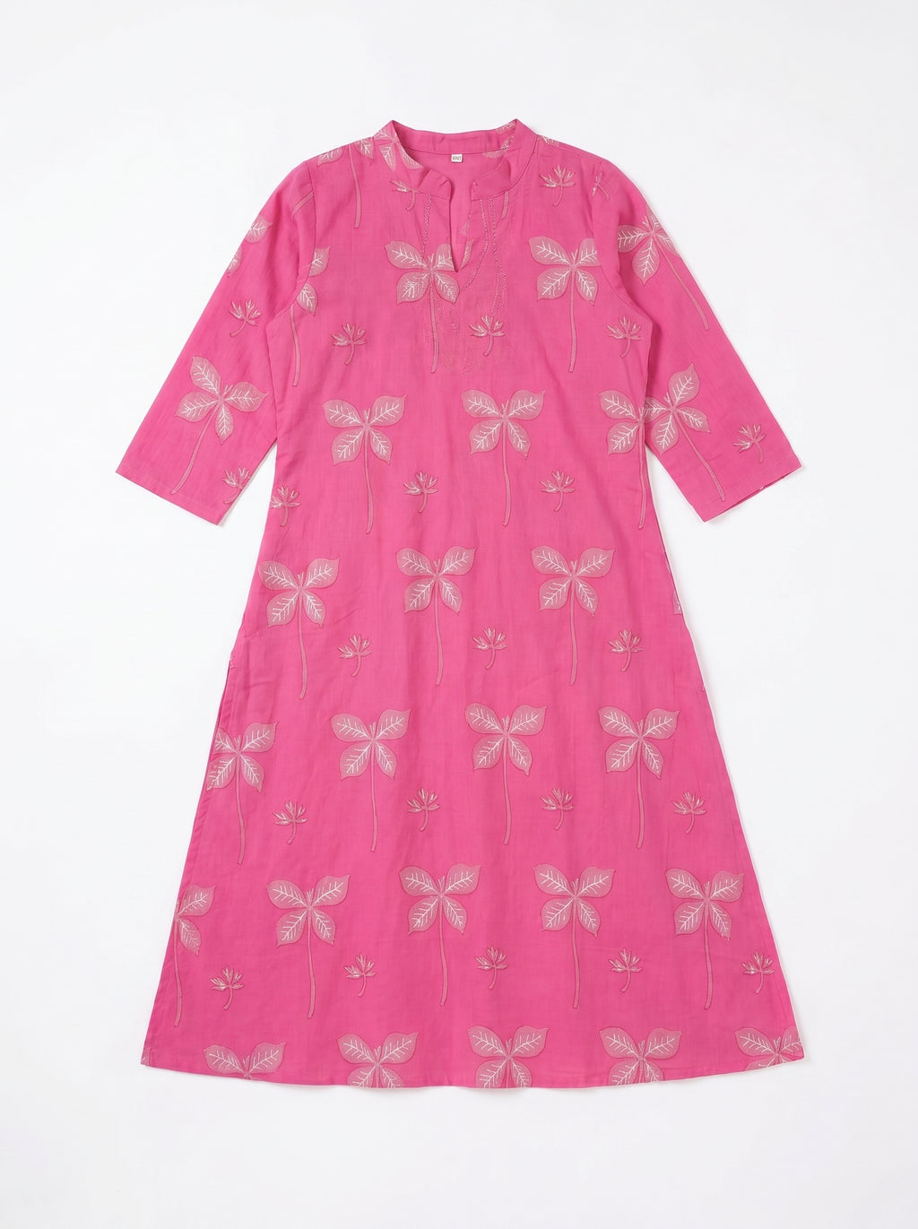 Bright Pink Cambric Cotton Straight Cut Kurti