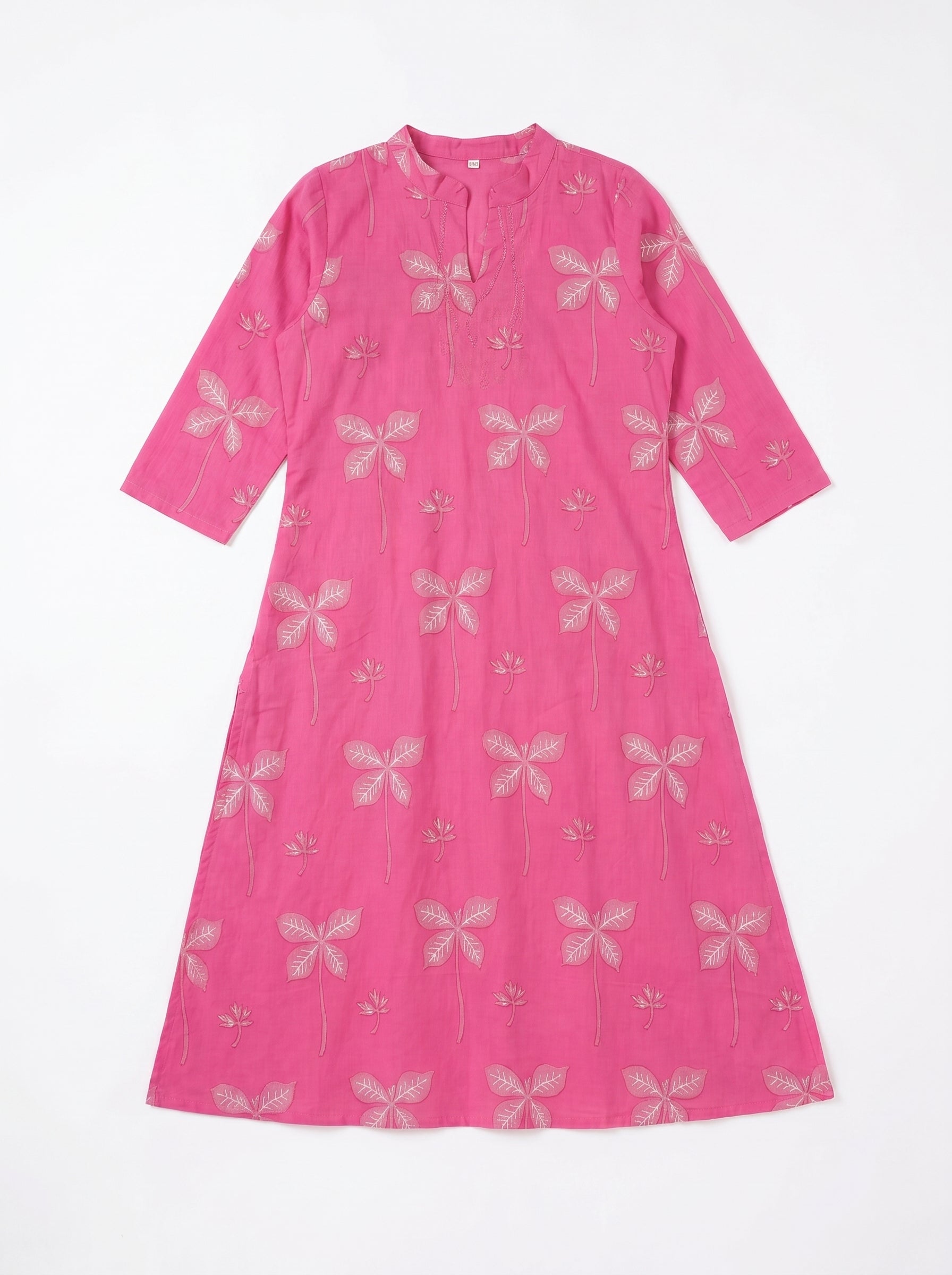 Bright Pink Cambric Cotton Straight Cut Kurti