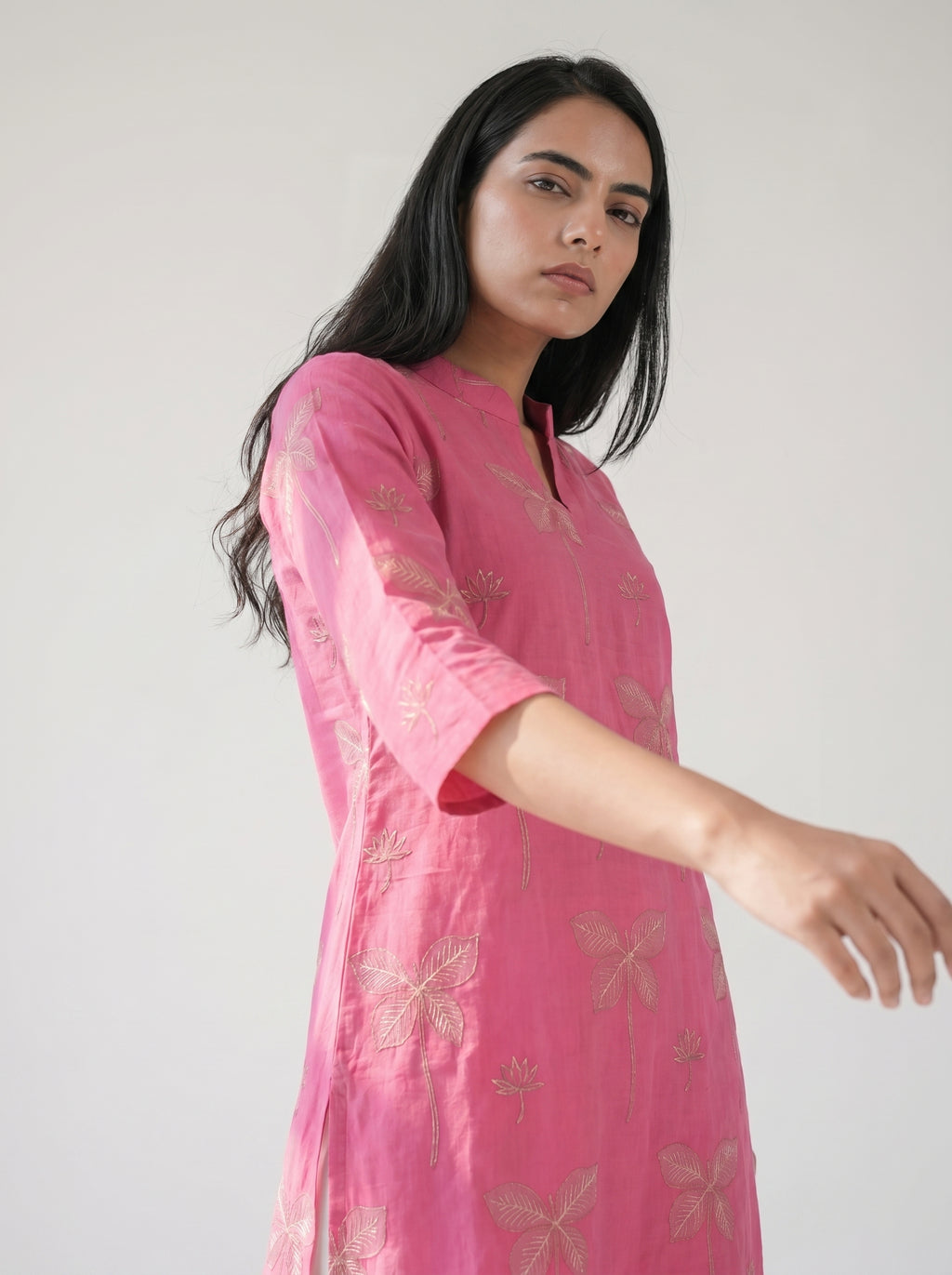 Bright Pink Cambric Cotton Straight Cut Kurti