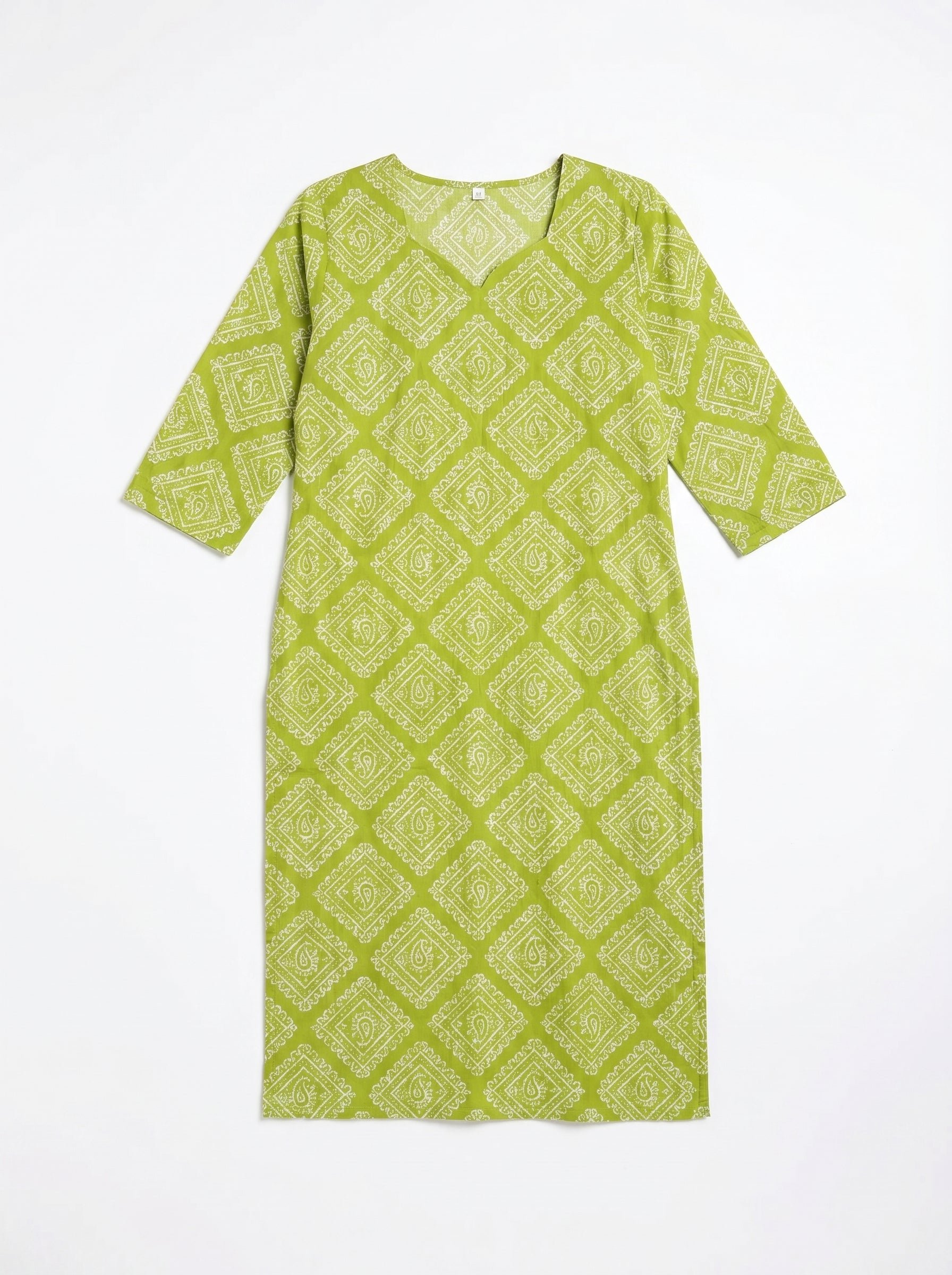 Bright Green Cambric Cotton Printed Kurti