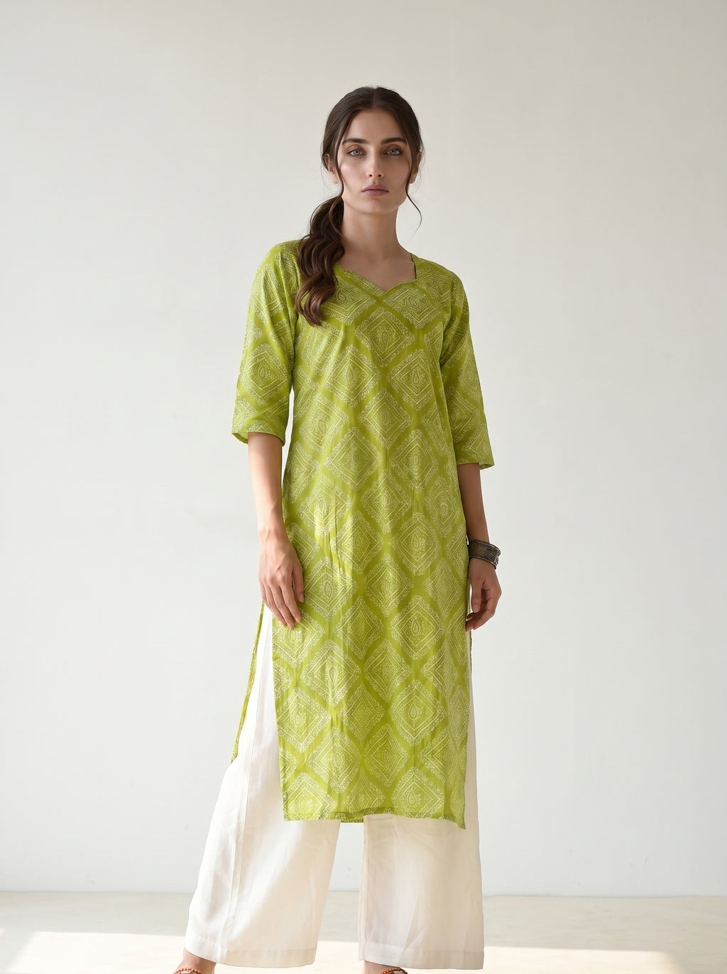Bright Green Cambric Cotton Printed Kurti