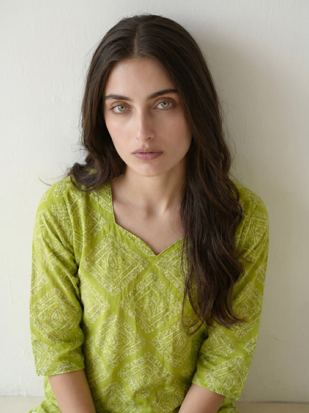 Bright Green Cambric Cotton Printed Kurti