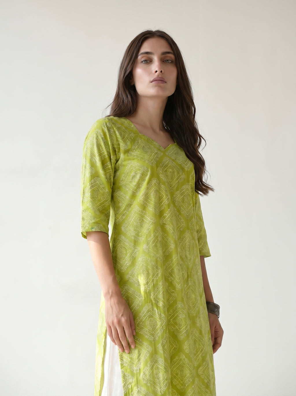 Bright Green Cambric Cotton Printed Kurti