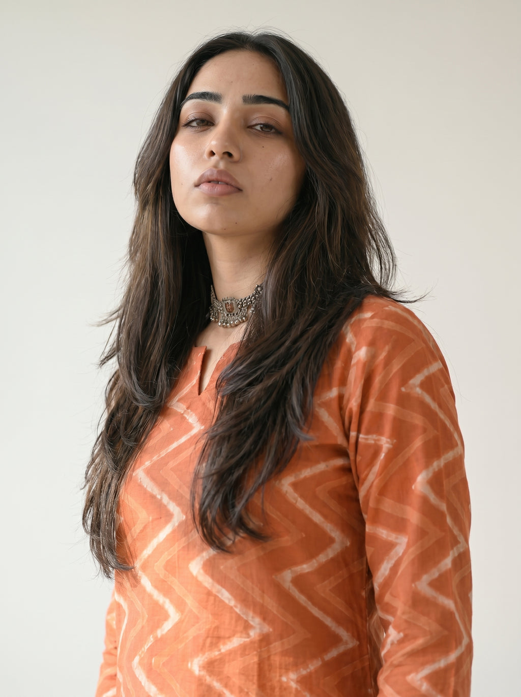 Rust Orange Cambric Cotton Printed Kurti