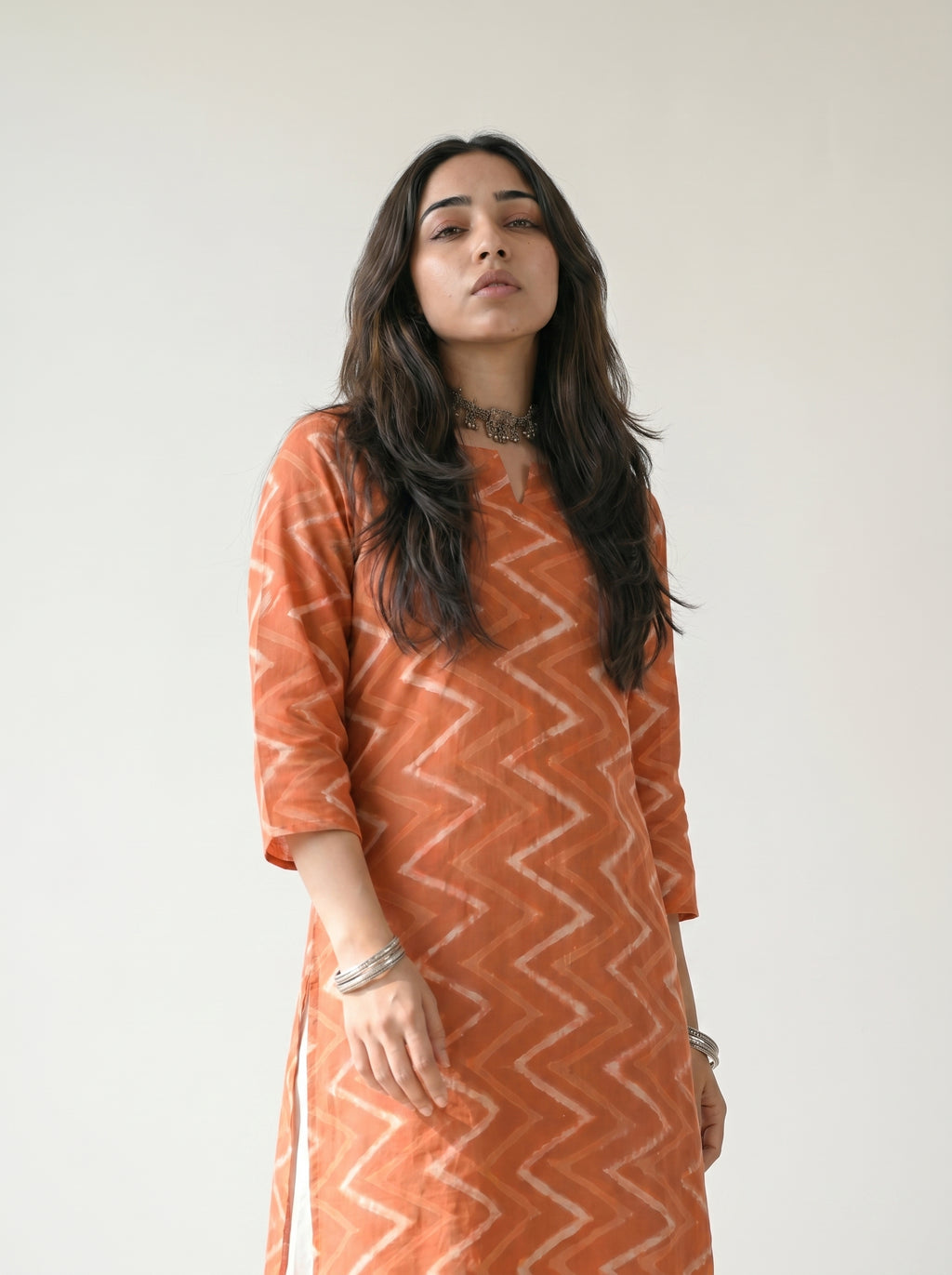Rust Orange Cambric Cotton Printed Kurti