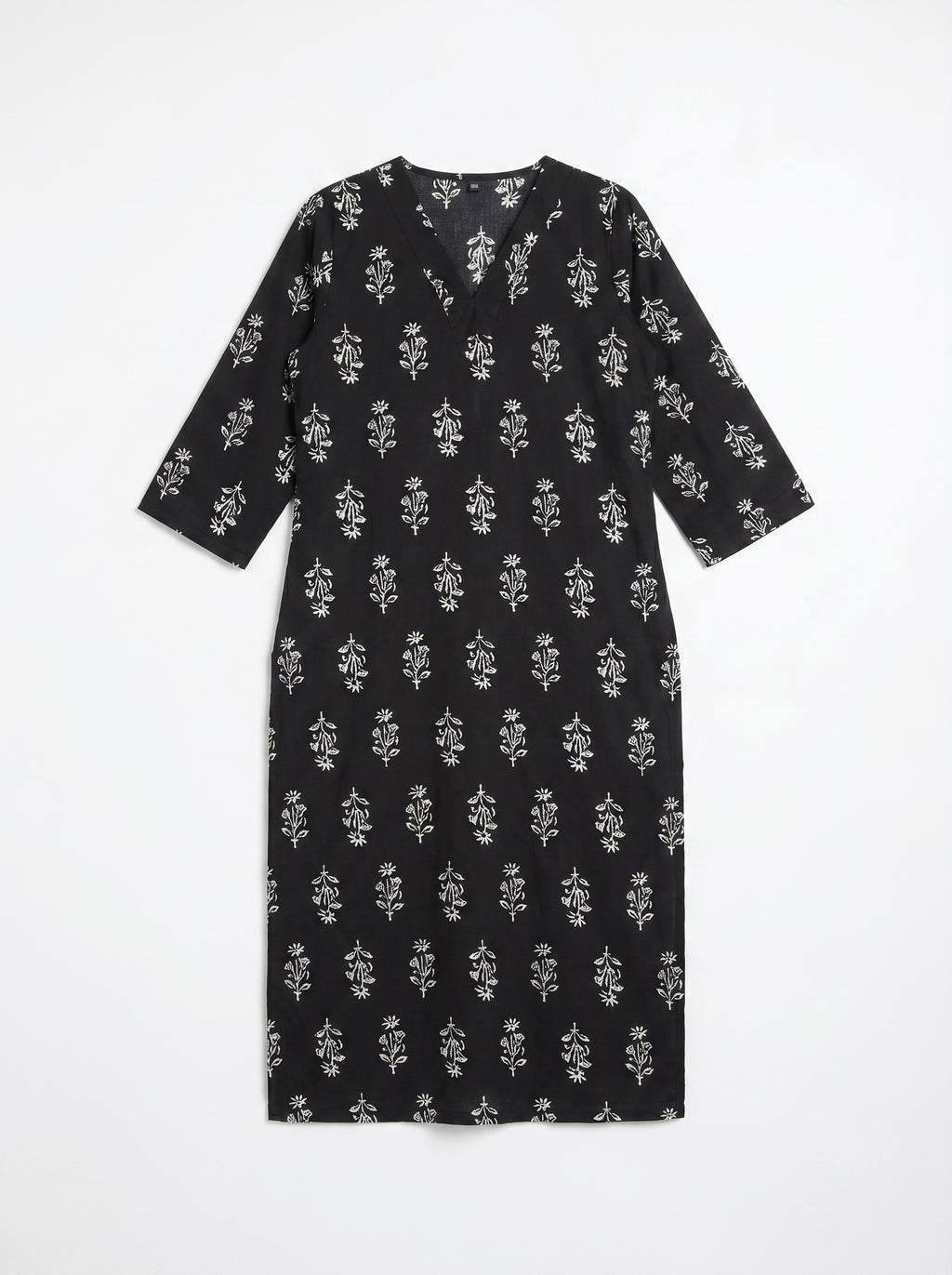 Black Cambric Cotton Straight Cut Printed Kurti