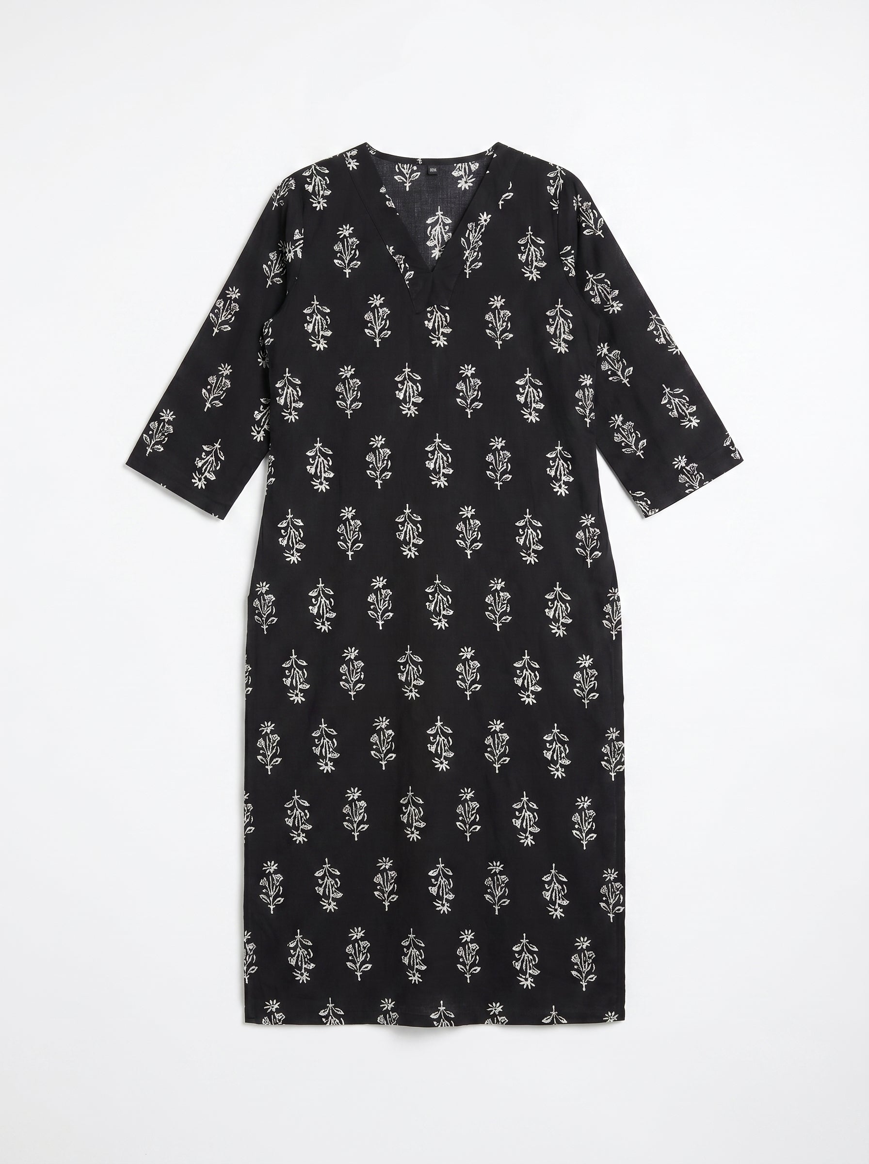 Black Cambric Cotton Straight Cut Printed Kurti