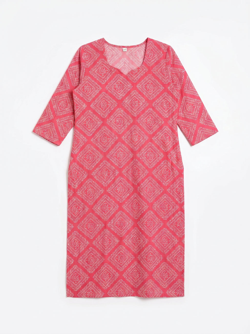 Pink Cambric Cotton Straight Cut Printed Kurti