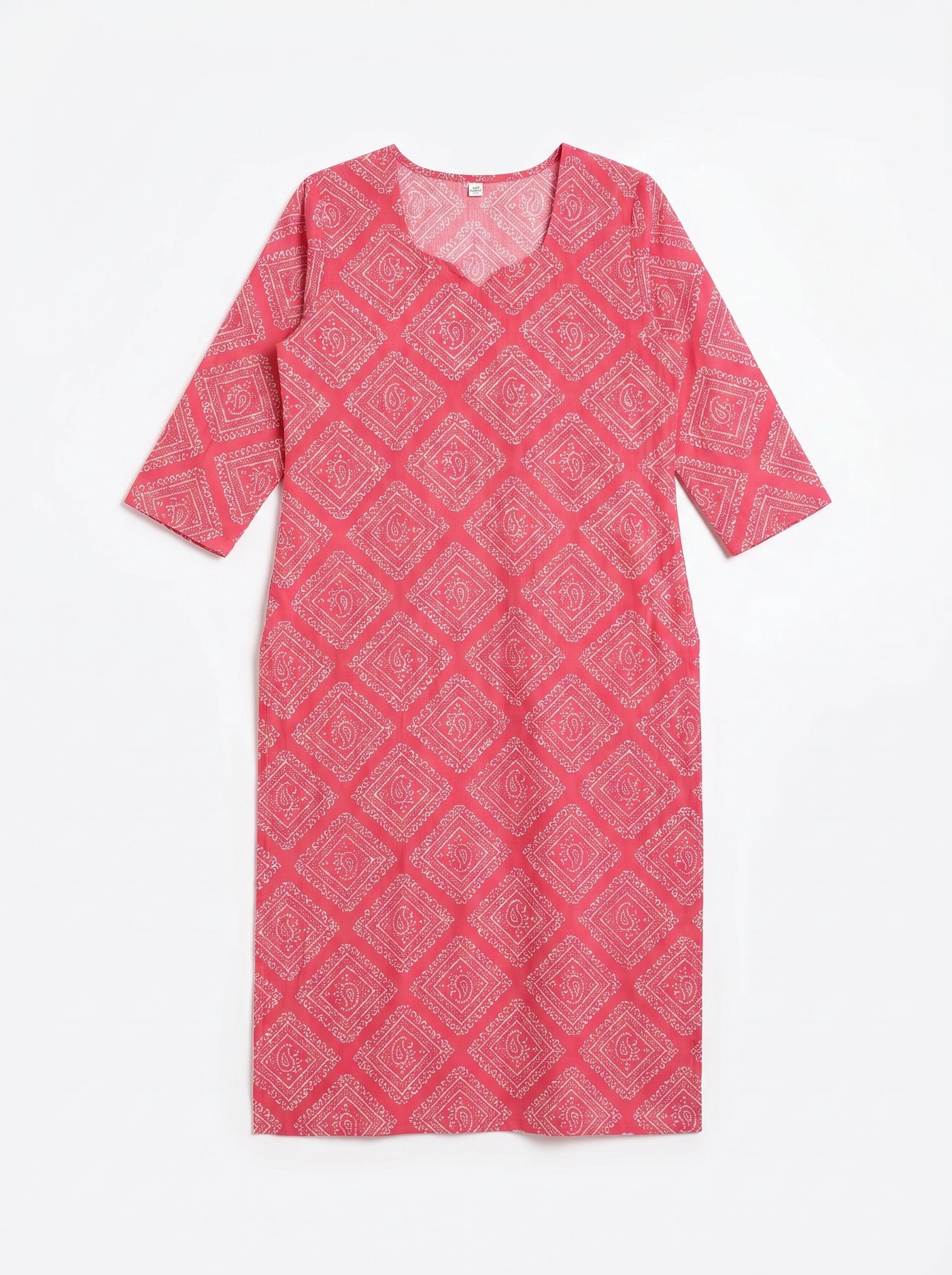 Pink Cambric Cotton Straight Cut Printed Kurti