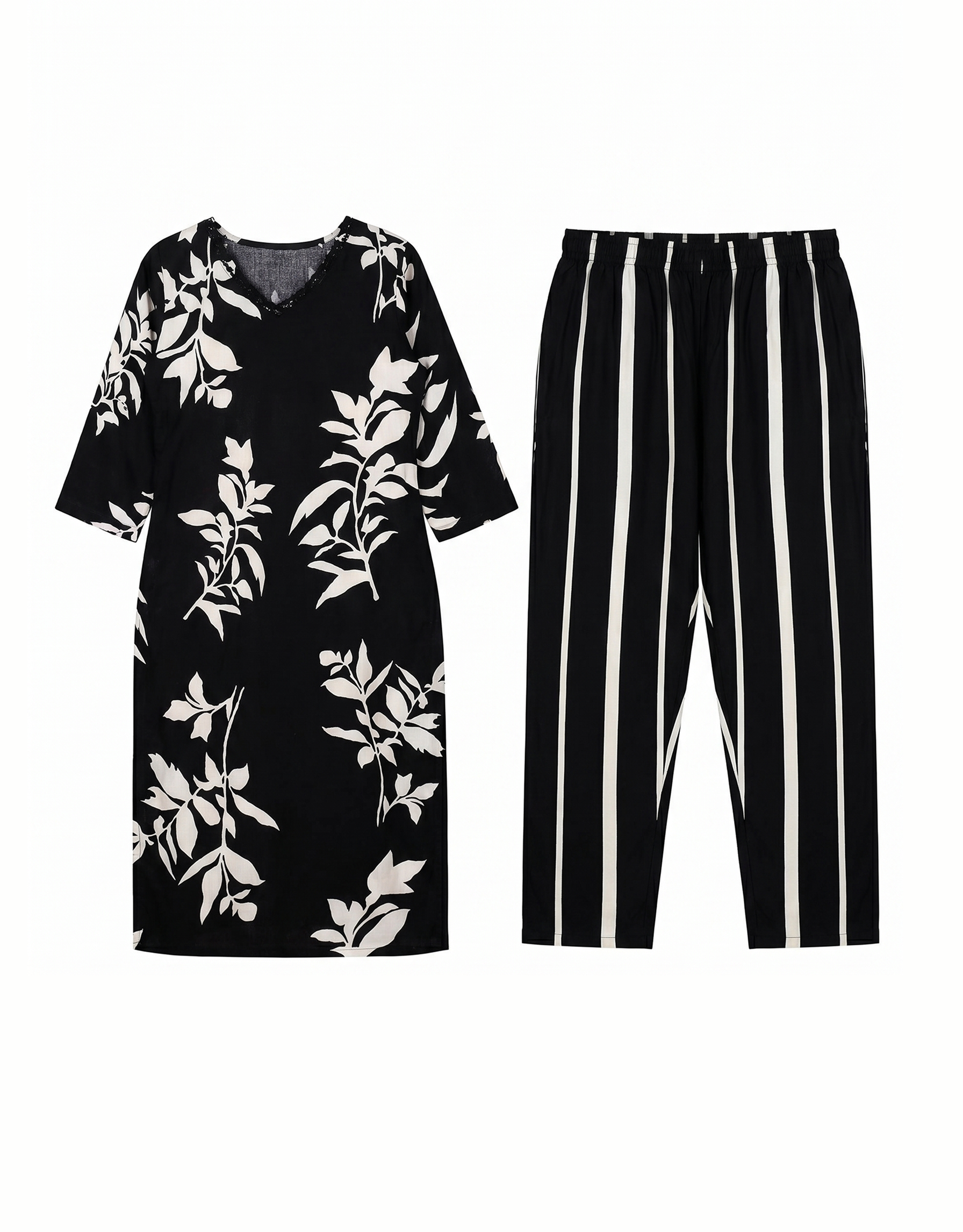 Black Rayon Floral Kurti Co-Ord Set