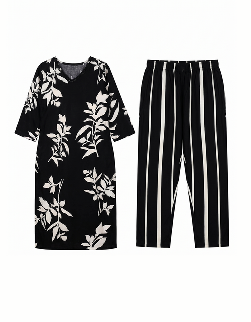 Black Rayon Floral Kurti Co-Ord Set