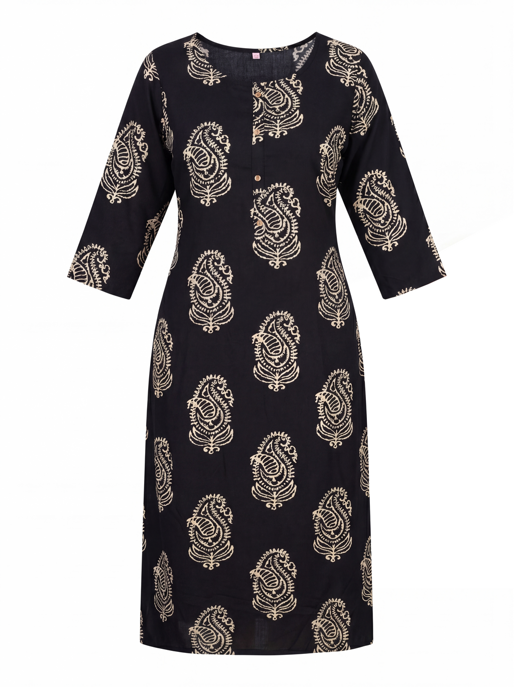 Black Rayon Printed Straight-Cut Kurti