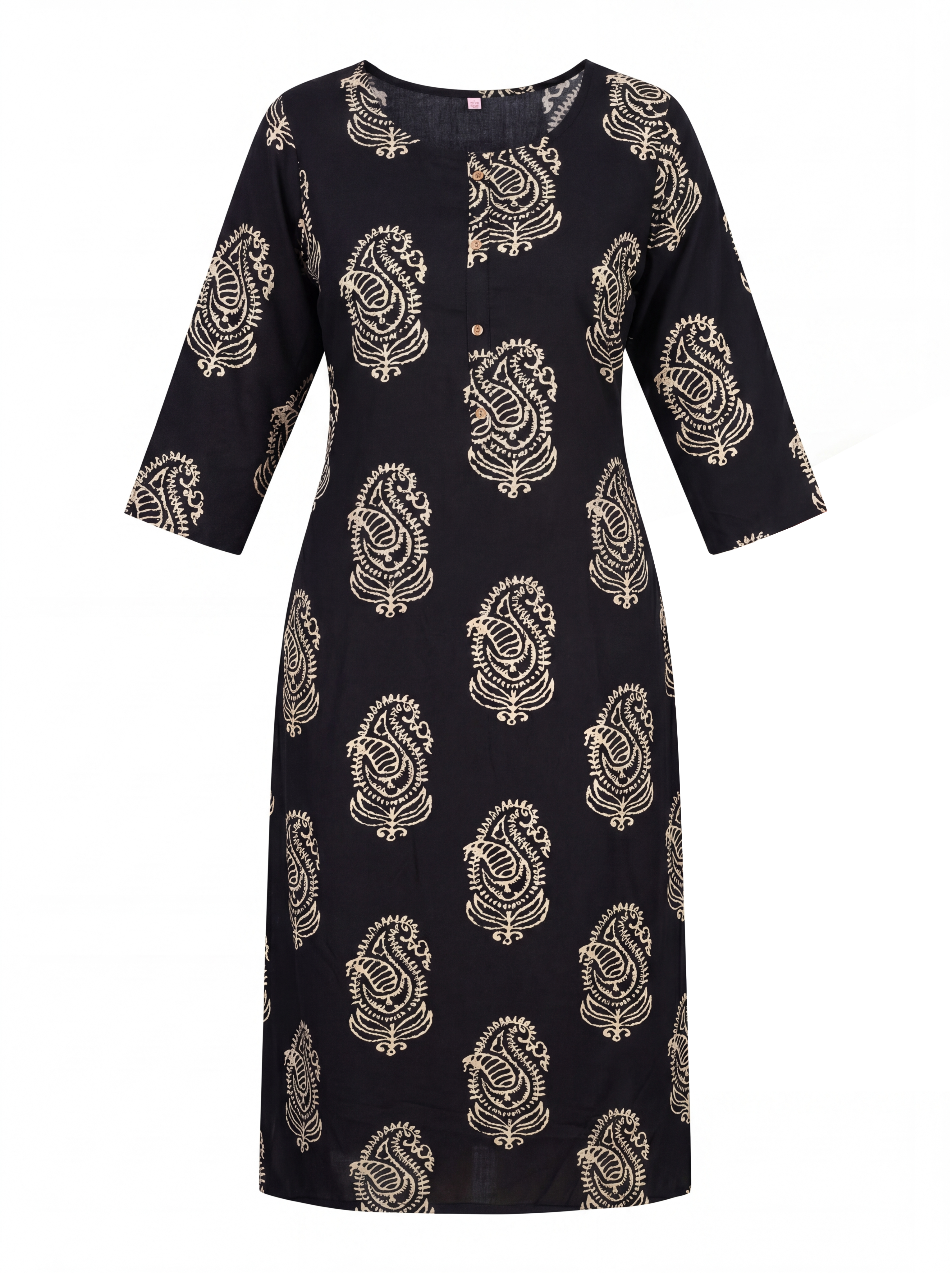 Black Rayon Printed Straight-Cut Kurti
