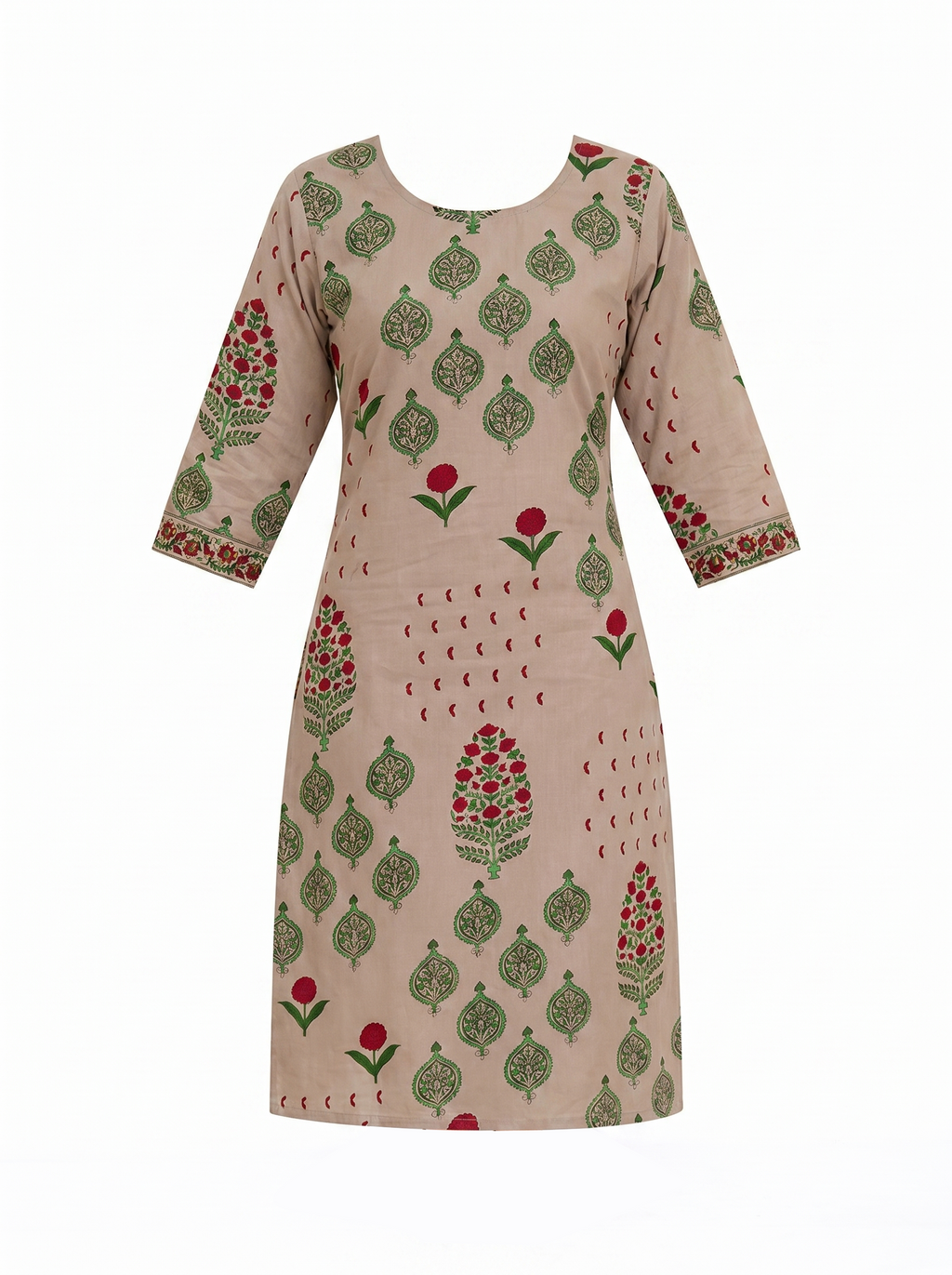 Light Beige Cotton Printed Kurti