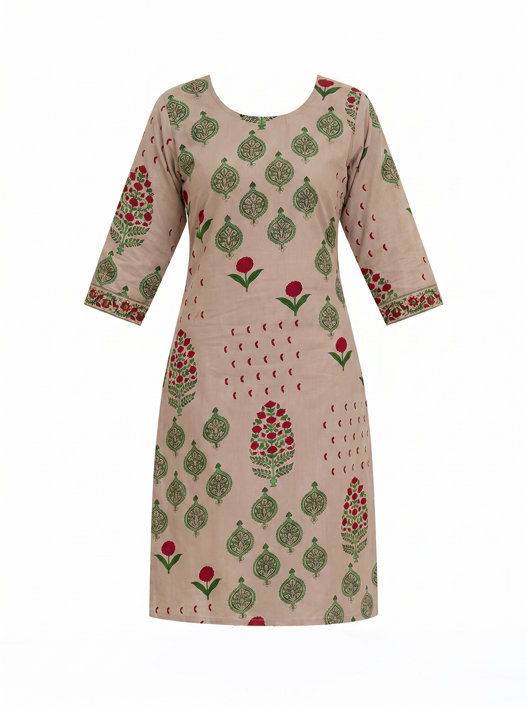 Light Beige Cotton Printed Kurti