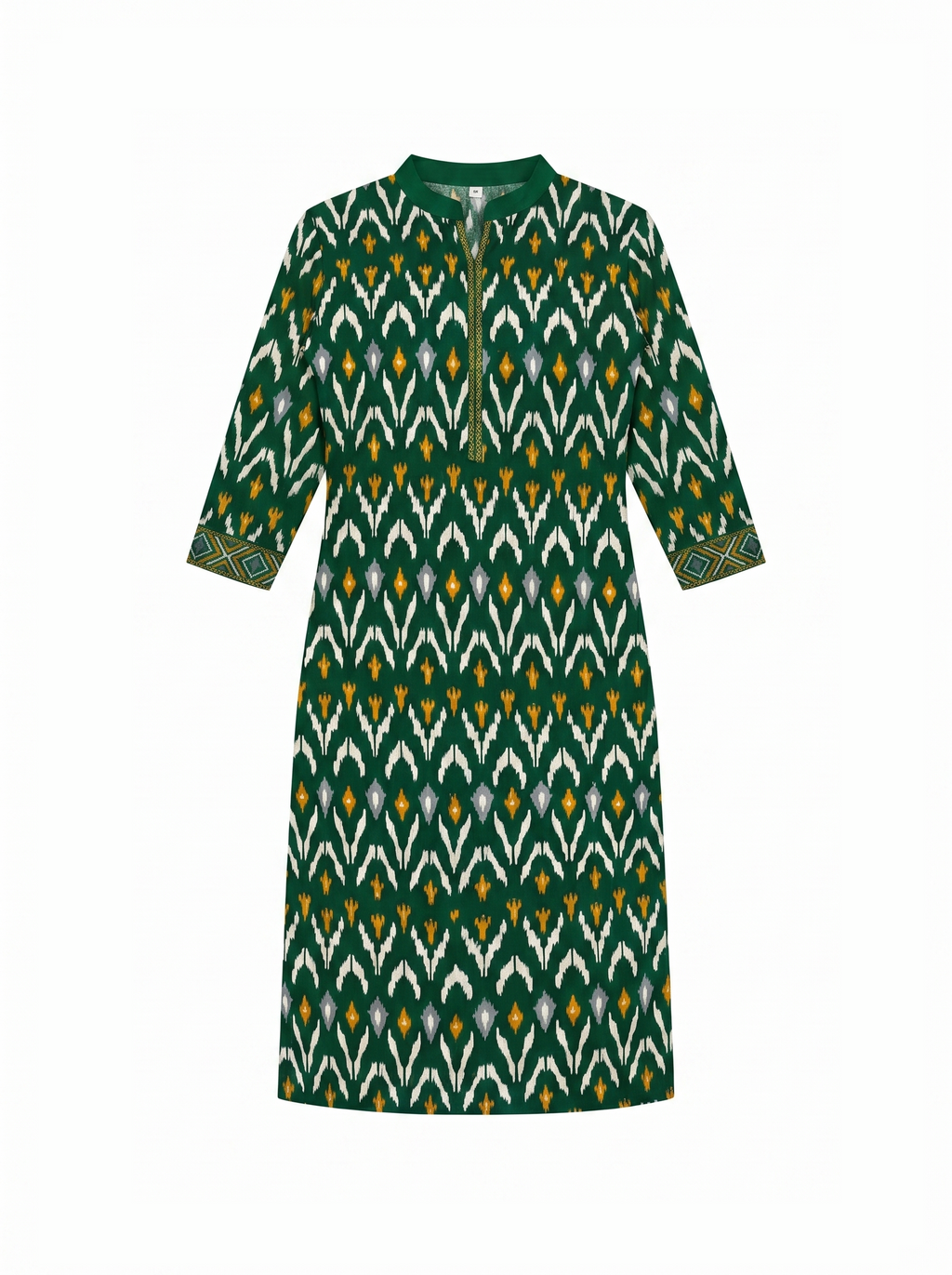 Forest Green Cotton Ikat Printed Kurti