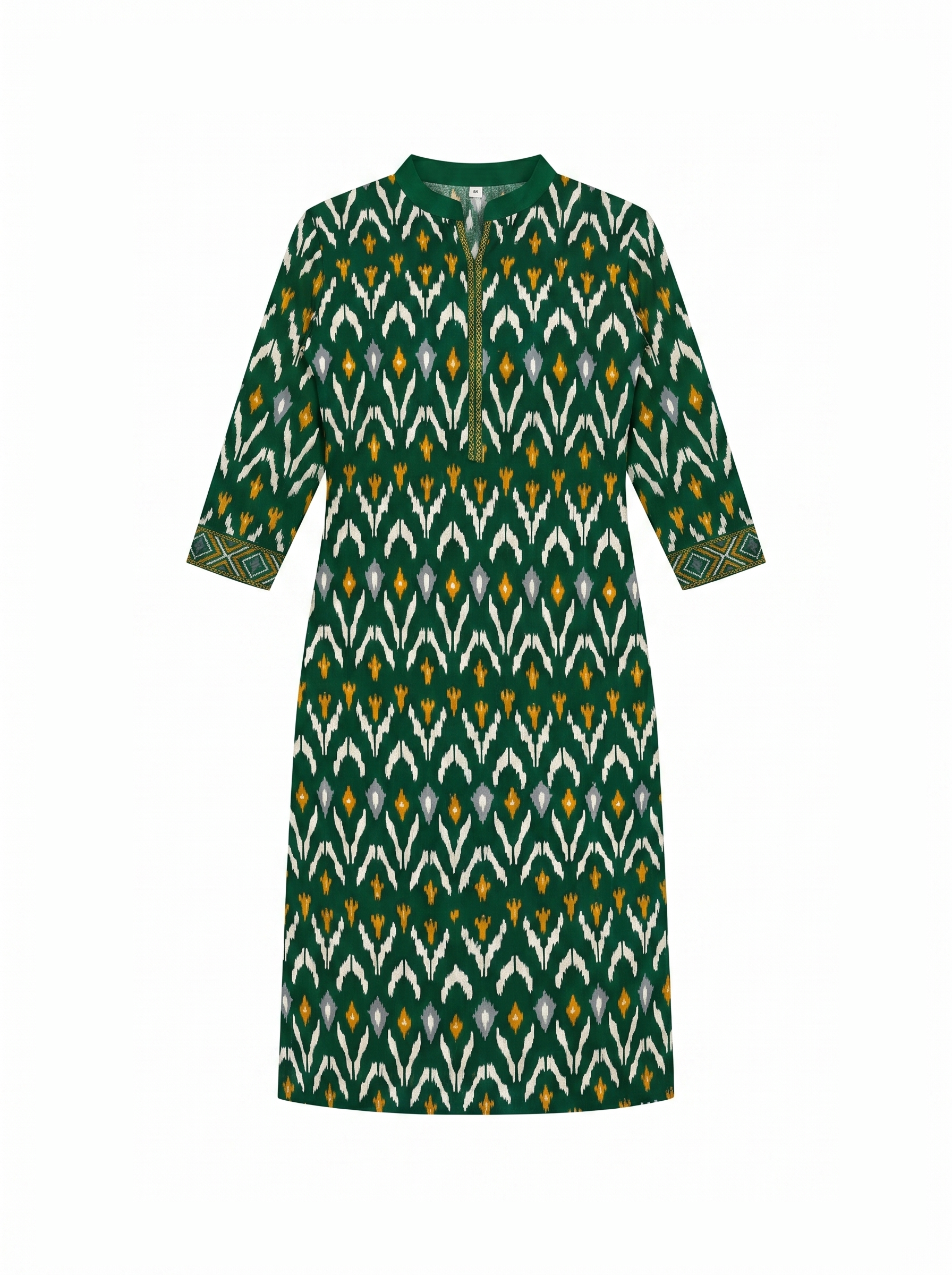 Forest Green Cotton Ikat Printed Kurti