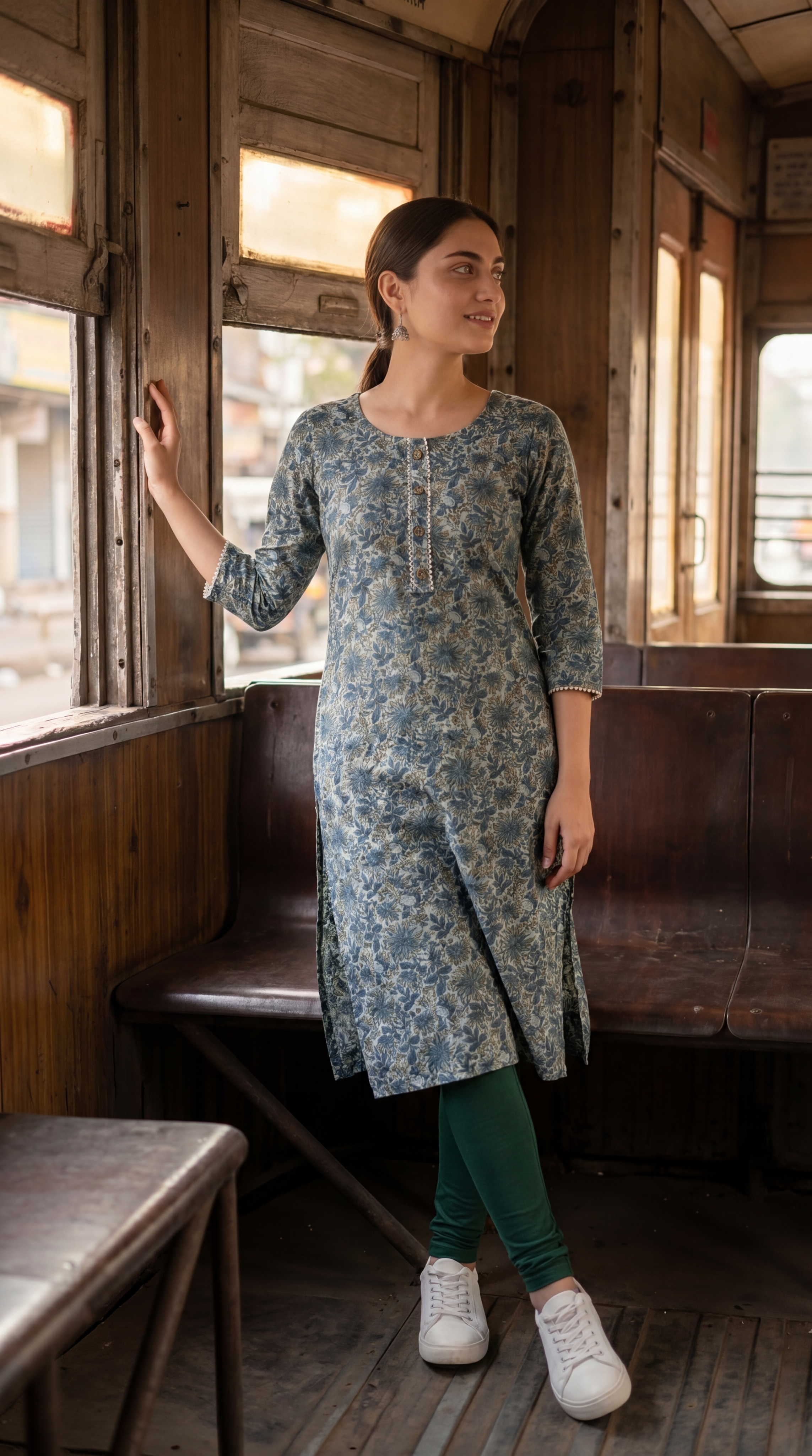 Slate Blue Cotton Printed Kurti
