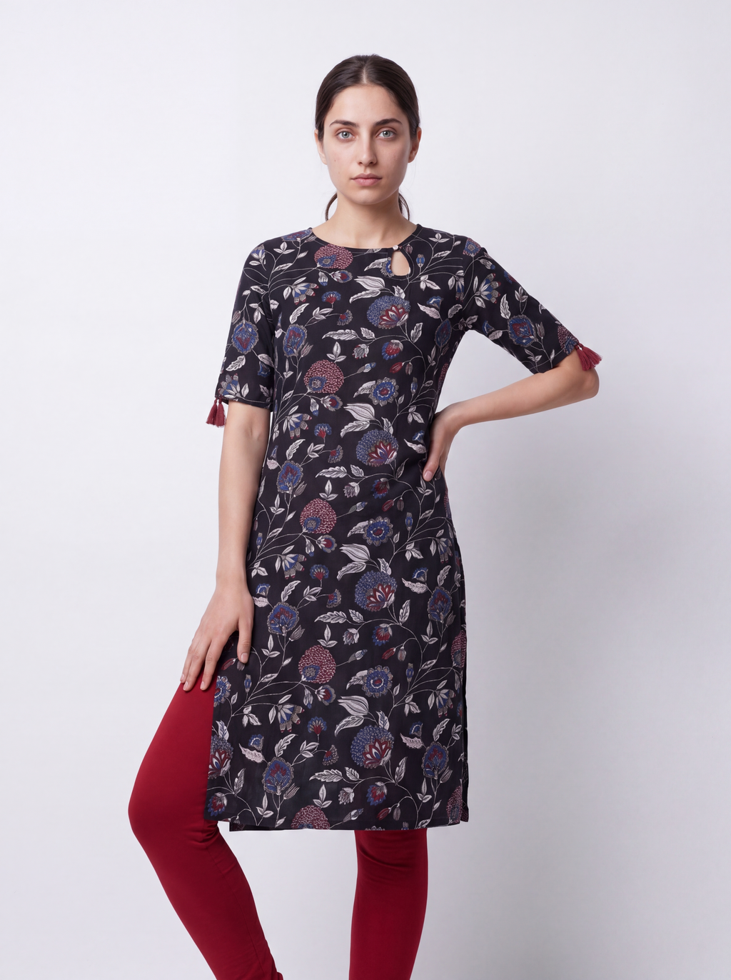 BLACK COTTON PRINTED KURTI