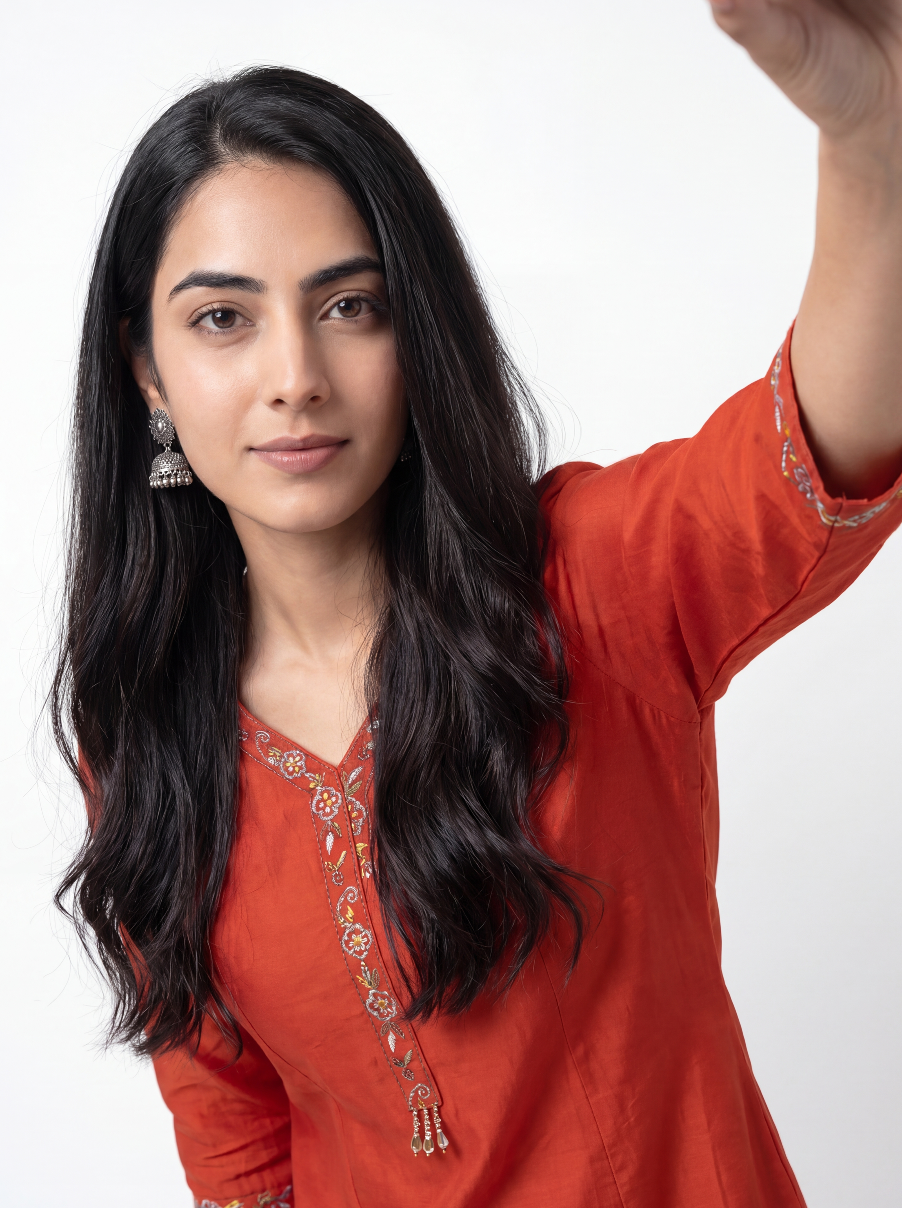 Rust Red Viscose Embroidery Kurti Co-Ord Set