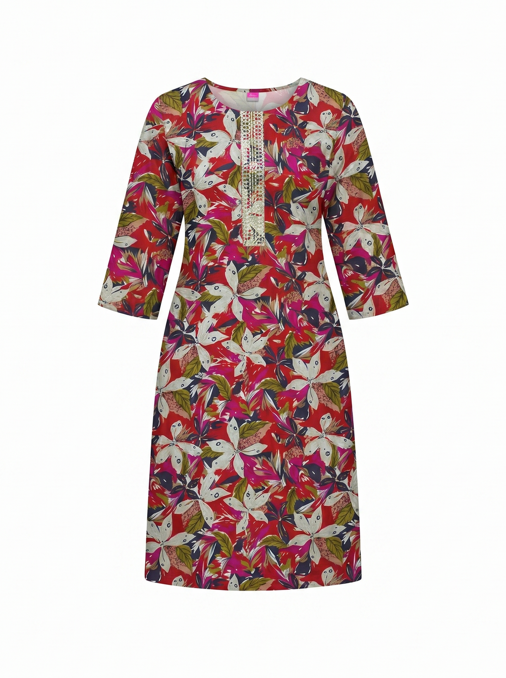 Red Floral Rayon Printed Kurti