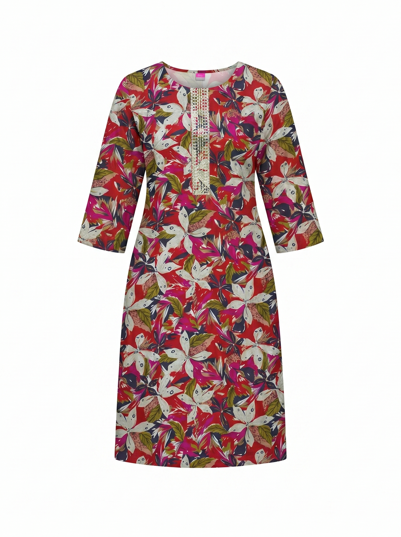 Red Floral Rayon Printed Kurti