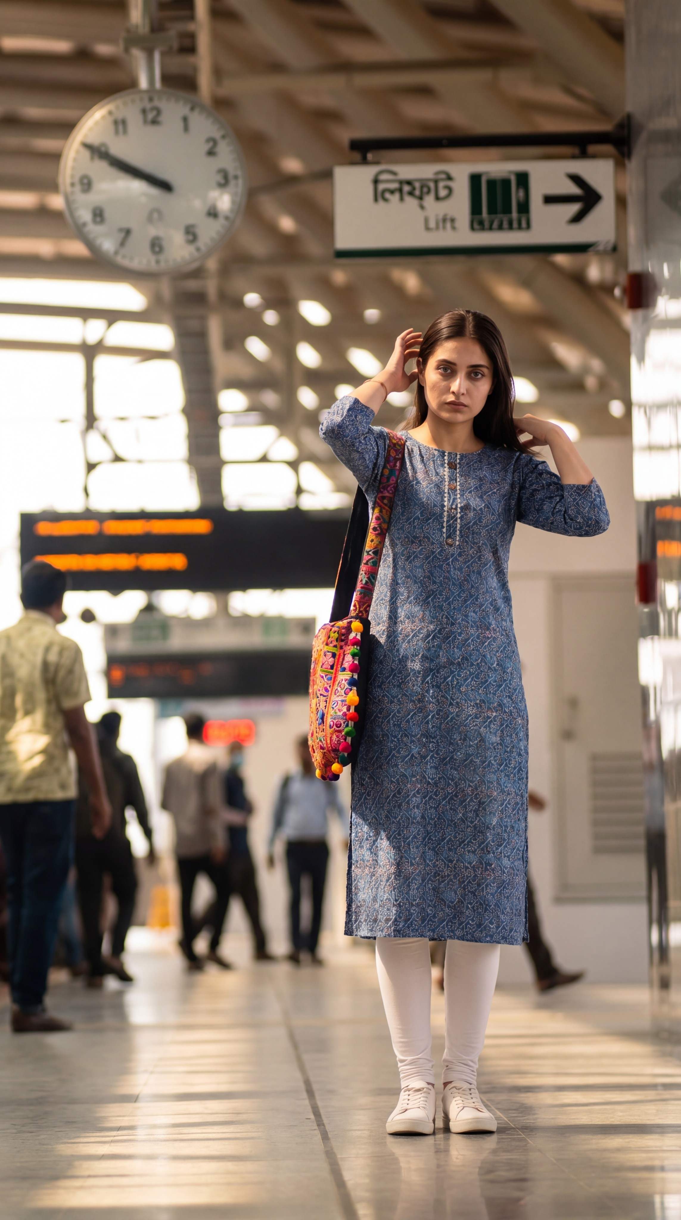 Blue Cotton Printed Kurti